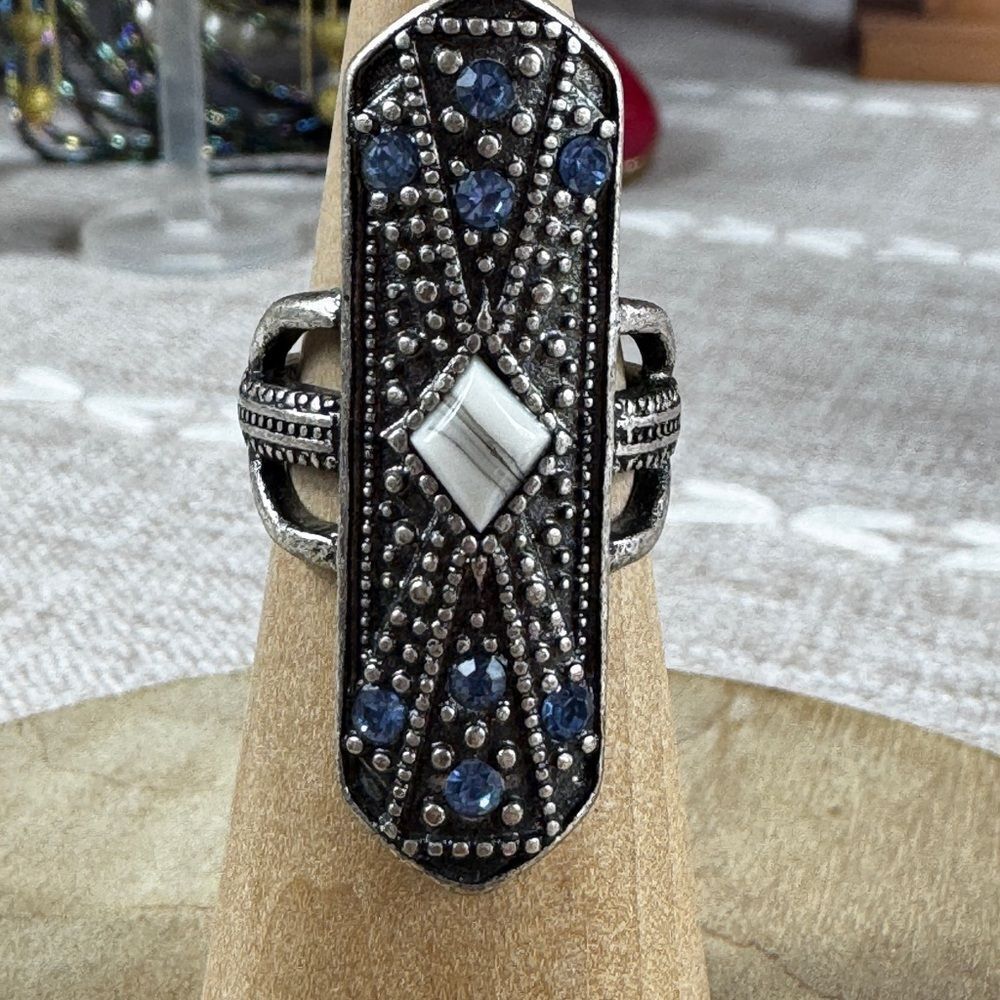 Free People Silver Ring with Blue Accents